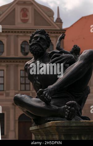 23 May 2019 Munich, Germany - Octagonal courtyard of Munich Residenz, also called Fountain Courtyard (Brunnenhof) and Antiquarium building Stock Photo