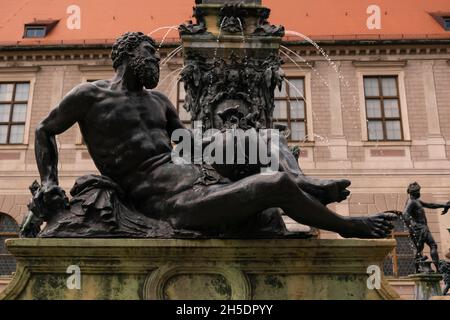 23 May 2019 Munich, Germany - Octagonal courtyard of Munich Residenz, also called Fountain Courtyard (Brunnenhof) and Antiquarium building Stock Photo