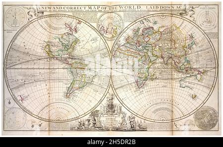 18th Century vintage World Map by Herman Moll, circa 1736 Stock Photo