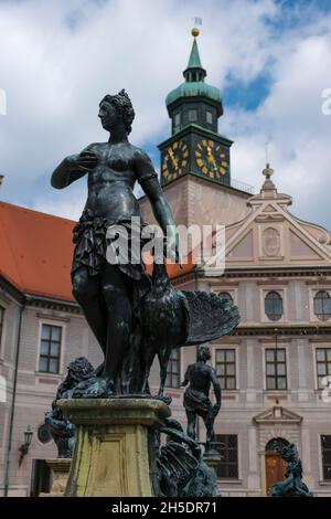 23 May 2019 Munich, Germany - Octagonal courtyard of Munich Residenz, also called Fountain Courtyard (Brunnenhof) and Antiquarium building Stock Photo