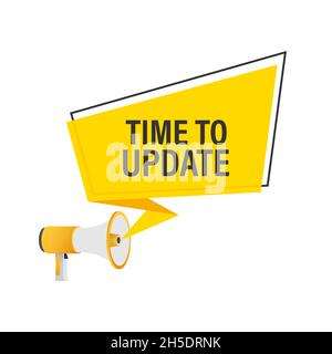 Hand Holding Megaphone with Time to update. Megaphone banner. Web design Stock Vector