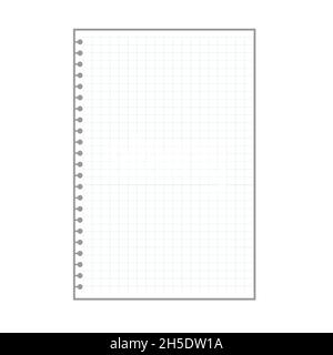 blank checkered plaid sheet, notepad page with ring holes. Stock Vector