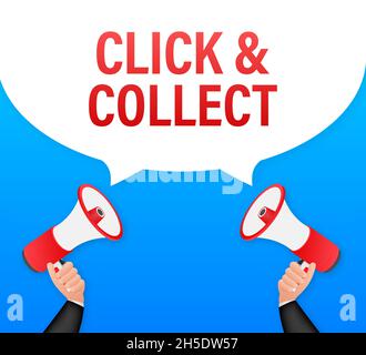 Megaphone click and collect banner. Flat style. Website vector icon. Vector stock illustration Stock Vector