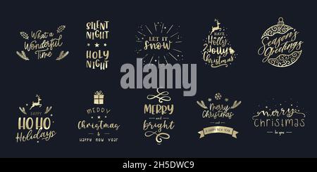 Set of various lovely Christmas letterings with cute decoration, hand written sayings, great for cards, labels, tags, banners, wallpapers - vector des Stock Vector