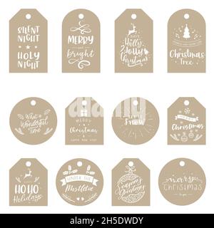 Set of various lovely Christmas letterings with cute decoration, hand written sayings, great for cards, labels, tags, banners, wallpapers - vector des Stock Vector