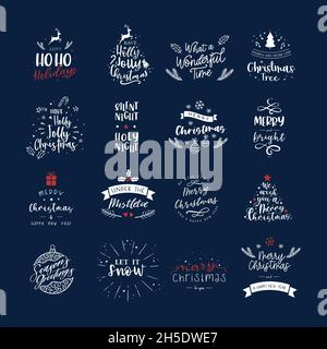 Set of various lovely Christmas letterings with cute decoration, hand written sayings, great for cards, labels, tags, banners, wallpapers - vector des Stock Vector