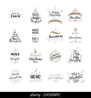 Set of various lovely Christmas letterings with cute decoration, hand written sayings, great for cards, labels, tags, banners, wallpapers - vector des Stock Vector