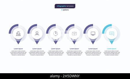 Six step business infographic design template. Vector illustration Stock Vector