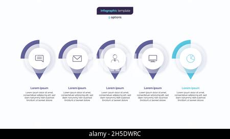 Five step business infographic design template. Vector illustration Stock Vector
