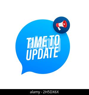Hand Holding Megaphone with Time to update. Megaphone banner. Web design Stock Vector