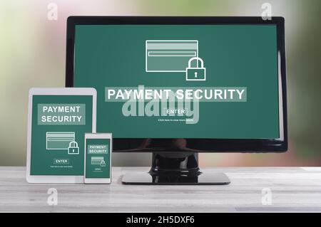 Payment security concept shown on different information technology devices Stock Photo