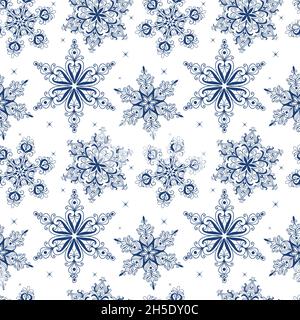 Merry Christmas seamless pattern with beautiful snowflakes. Stock Vector