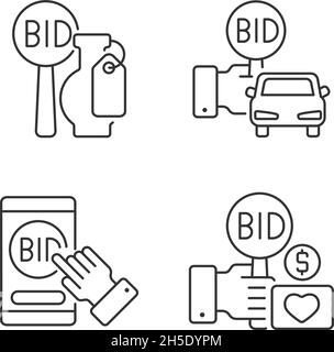 Auction items linear icons set Stock Vector