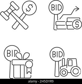 Agriculture auction components linear icons set Stock Vector