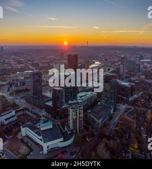 Sunset over the rooftops of VIlnius Stock Photo