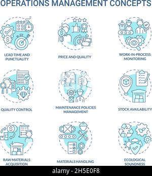 Operations management blue concept icons set Stock Vector