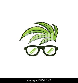 vector design. logo created from combination of marijuana and geek logo. Stock Vector