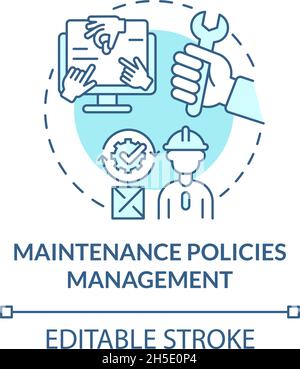 Maintenance policies management blue concept icon Stock Vector