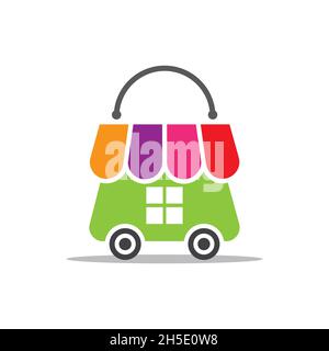 vector design. logo created from combination of bag, car and store logo. Stock Vector