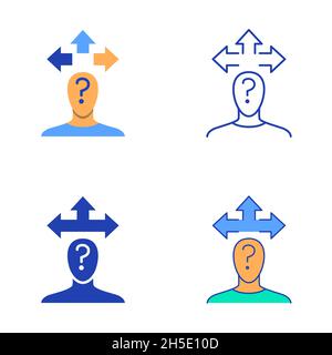 Confused person icon set in flat and line style. Indecisiveness symbol. Vector illustration. Stock Vector