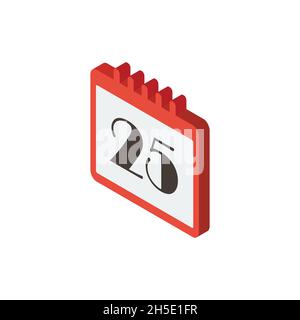 Christmas day calendar Isometric Icon. Vector illustration Stock Vector