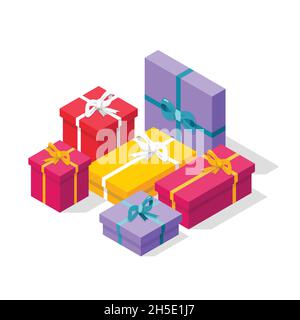 Isometric pile of gift boxes. Vector illustration Stock Vector