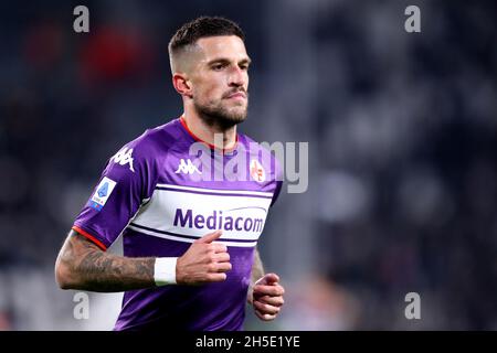 Cristiano Biraghi of Acf Fiorentina  looks on during the Serie A match between Juventus Fc and Acf Fiorentina . Stock Photo