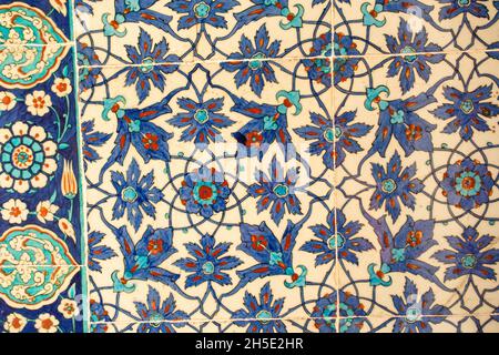 Ottoman ancient Handmade Turkish Tiles with floral patterns Stock Photo