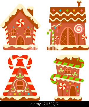 Christmas cartoons clip art. Gingerbread house clipart set vector illustration Stock Vector