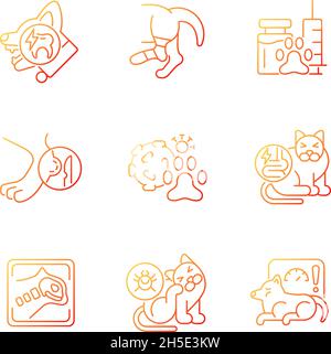 Pet physical injuries gradient linear vector icons set Stock Vector