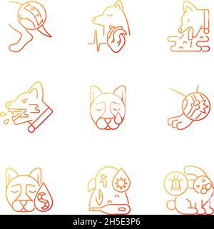 Domestic animal disease gradient linear vector icons set Stock Vector