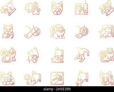 Pet disease gradient linear vector icons set Stock Vector