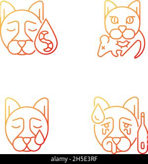 Pet infections gradient linear vector icons set Stock Vector