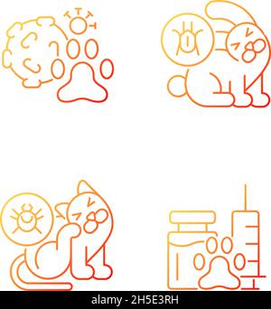 Pet parasites gradient linear vector icons set Stock Vector