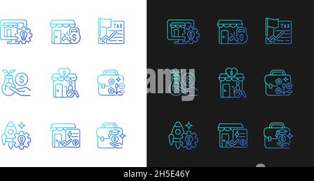 Small business development support gradient icons set for dark and light mode Stock Vector