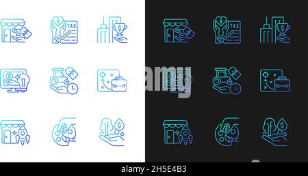Small business financial support gradient icons set for dark, light mode Stock Vector