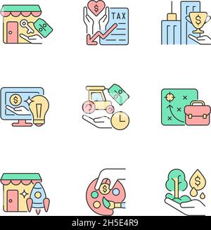 Small business financial support RGB color icons set Stock Vector