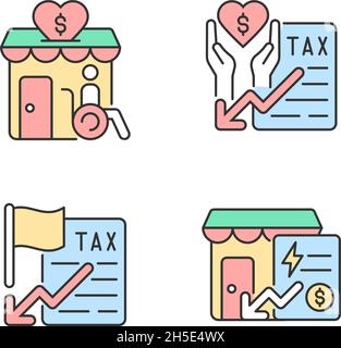 Charity and financial support RGB color icons set Stock Vector