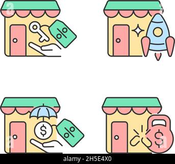Startup fast growth RGB color icons set Stock Vector