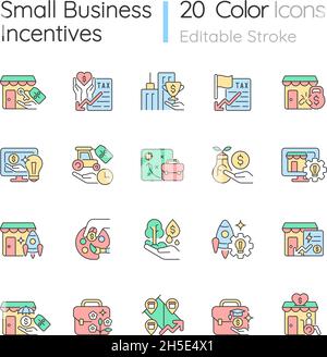 Small business incentives RGB color icons set Stock Vector