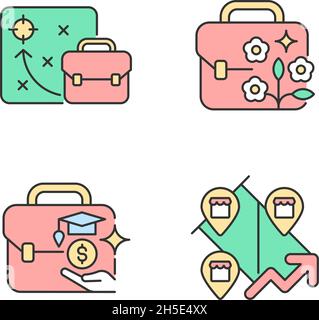 Business development RGB color icons set Stock Vector