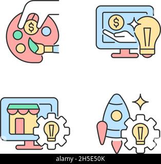 Startup ideas RGB color icons set Stock Vector