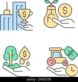 Grant and investment RGB color icons set Stock Vector