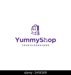 minimalist YummyShop box bag face logo design  Stock Vector