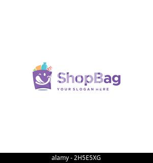 modern shopping bag cart grocery cute logo design  Stock Vector