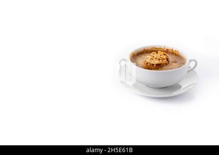 Traditional french onion soup isolated on white background Stock Photo