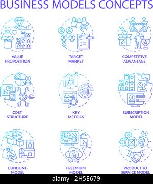Business models blue gradient concept icons set Stock Vector
