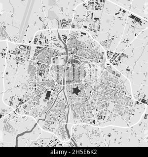 Urban city vector map of Parma. Vector illustration, Parma map grayscale black and white art poster. Street map image with roads, metropolitan city ar Stock Vector