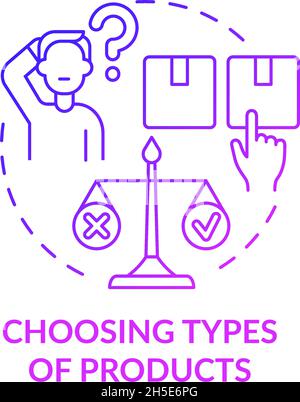 Choosing types of products purple gradient concept icon Stock Vector