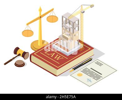 Permission for building construction vector isometric illustration Stock Vector